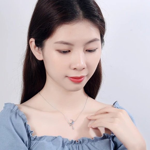 NEW Silver Colorful Moonstone Clavicle Chain Necklace - Picture 5 of 9